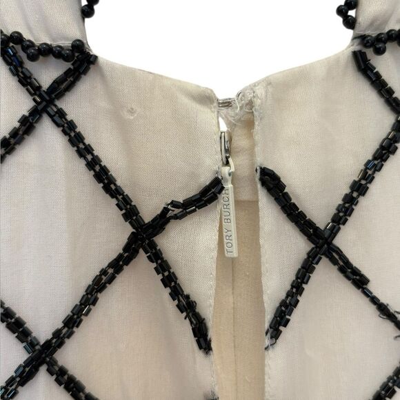 Tory Burch Madeline Gown Silk Ivory Black Navy Beaded Evening Gown Size 10 New - Picture 8 of 16